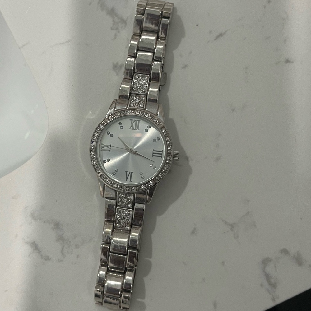 Elegant Silver Watch with Crystal Accents